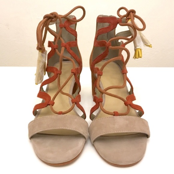 Marc Fisher Rays Lace Up gilly block heel sandal Taupe Brown Suede - Picture 4 of 6